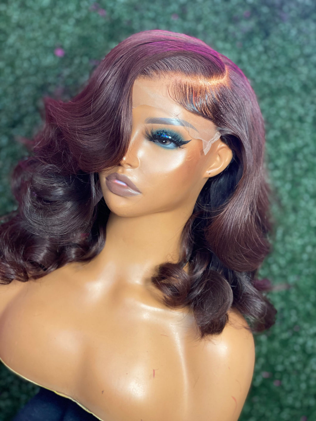 Plain Jane - Burgundy Side Part Curled in 16 inches
